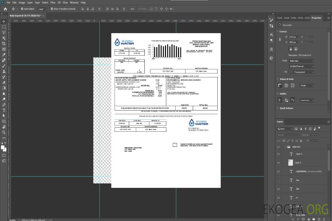 Modèle de facture de services publics d'entreprise USA Texas El Paso Water aux formats Word et PDF template